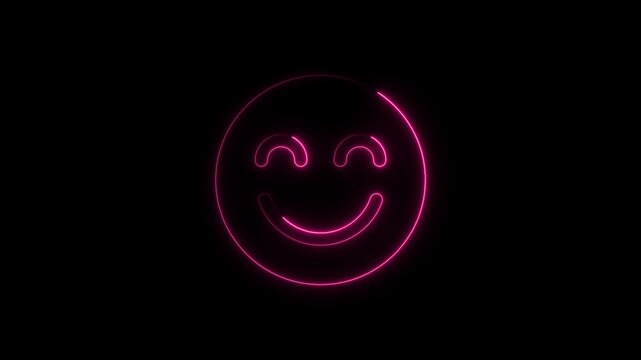 Neon Smiling Face Emoticon Glowing Pink Emoticon on Black Background neon smiley face glowing smile happy face