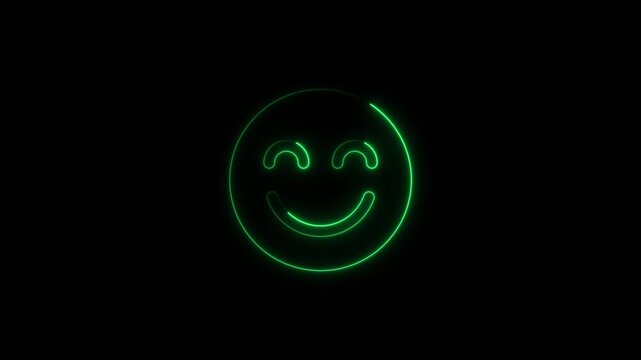 Glowing Green Neon Smiling Face Emoticon Winking on Black Background neon smile smiley face winking face