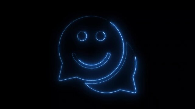 Glowing Blue Smiling Chat Message on Black Background for Digital Communication and Social Media glowing blue smiley face