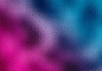 Fototapeta na wymiar Iridescent multi color metallic foil texture featuring pink purple and blue gradients for creative holographic style backgrounds