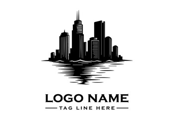 Urban Skyline Reflection Minimal Logo Vector