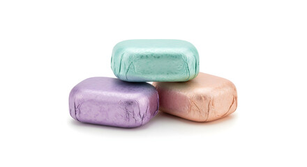 Pastel square candies isolated on white