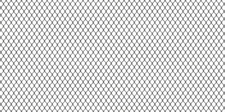 Steel wire chain link fence seamless pattern. Metal lattice with rhombus, diamond shape silhouette. Grid fence background.