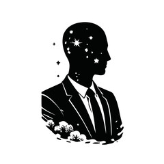 Black vector illustration of a faceless anonymous man silhouette of a fashion candidate or applicant