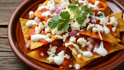 Delicious Chilaquiles with Red Sauce Cheese and Cilantro A Traditional Mexican Breakfast Dish Ready to Eat