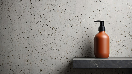 Elegant Orange Soap Dispenser Against a Textured Concrete Wall Promoting Minimalist Bathroom Decor and Sustainable Living Practices