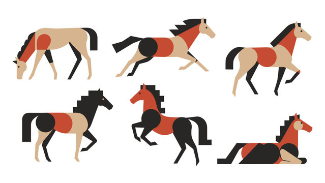 Minimalist geometric horse illustration poses..eps