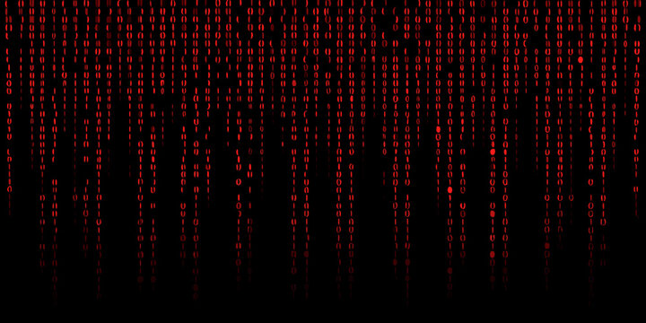 A digital rain of red code cascading down a black background