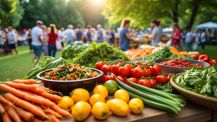 Farmers Market Bounty Fresh Vegetables and Fruits Abundance of Healthy Food for Community Gathering Event