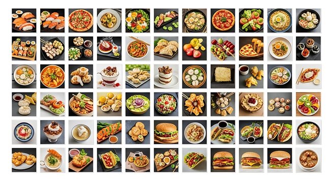 Diverse Collection of Delicious Food Dishes from Around the World, Showcasing Culinary Delights