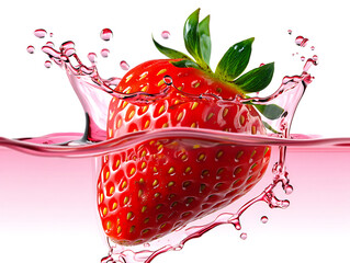 Fresh Red Strawberry Splashing into Juice with Dynamic Water Droplets Creating a Refreshing and Vibrant Image for Food Photography