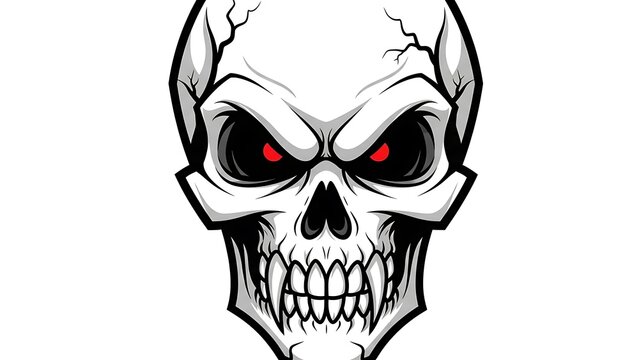 Evil cartoon skull with red eyes.
