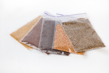Seeds of various salads in bags.