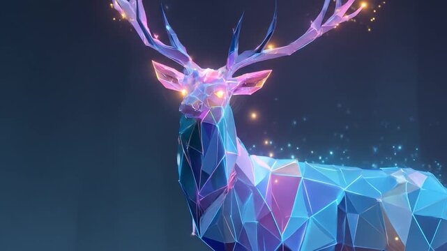 Abstract geometric deer with glowing details against dark background