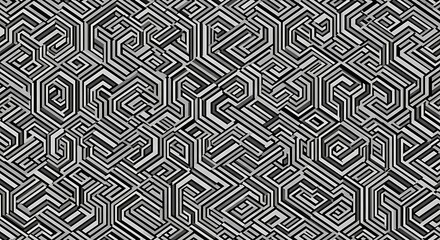 Fototapeta premium Intricate Geometric Maze Pattern in Grayscale abstract