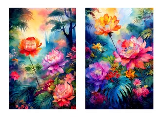 Lotusblumen in Chinoiserie Style Aquarell Bild