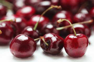 Fresh ripened Cherry,Cherries isolated on white background