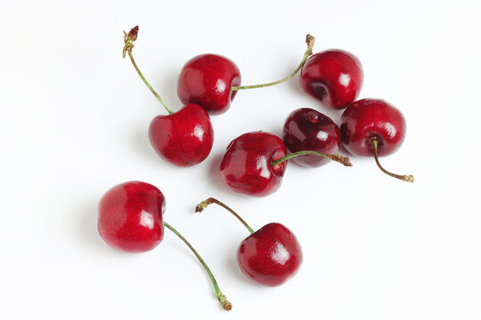 Fresh ripened Cherry,Cherries isolated on white background