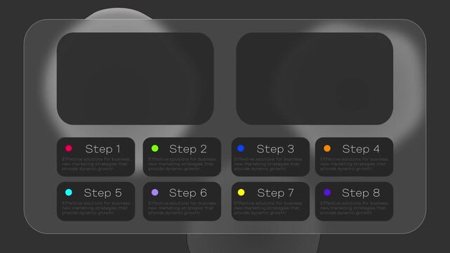 Infographic windows with steps of actions with free space for business and marketing. Frames, screens, 2d animation, motion design