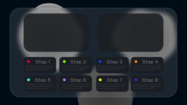 Infographic windows with steps of actions with free space for business and marketing. Frames, screens, 2d animation, motion design