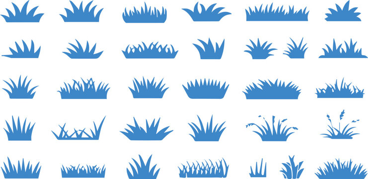 blue grass vector silhouettes grid for landscape and design