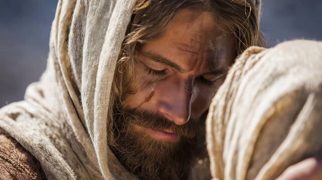 Jesus offering a comforting embrace, symbolizing love, forgiveness, faith
