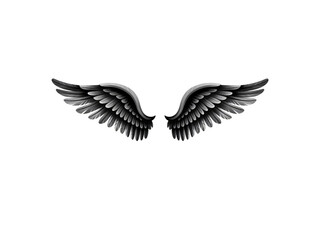 Fototapeta premium Elegant grayscale angel wings design with detailed feathers against a dark background isolated on transparent background