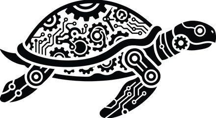 Fototapeta premium Cartoon Robotics Turtle Silhouette Vector – Futuristic Mechanical Shell Illustration