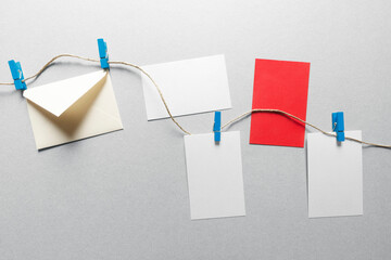 Envelopes and cards hanging, close-up