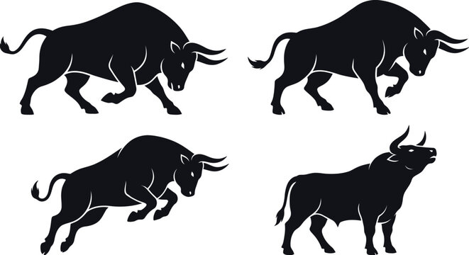 Angry Bull Silhouette Vector Set &ndash; Powerful Charging Animal Illustration