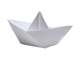 A small paper boat, origami boat. Concept of simplicity and lightness. Transparent background.