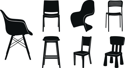 Plastic Chair Silhouette Vector Set &ndash; Modern Furniture Design Illustration