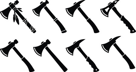 Tomahawk Axe Silhouette Vector Set &ndash; Traditional Weapon and Tool Illustration