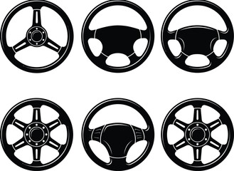 Truck Steering Wheel Silhouette Vector Set &ndash; Heavy Vehicle Driving Control Illustration
