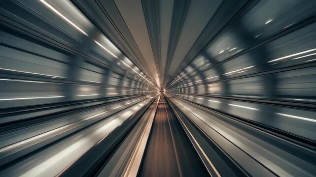 Futuristic tunnel motion blur perspective speed transportation technology modern light architecture and abstract dynamic energy create sense of fast movement urban environment with symmetry