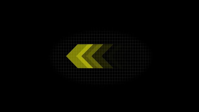 Minimalist yellow colored ideal for navigation designed left forward arrow doing digital direction information. The transparent modern design with pointing arrow icon on black background.
