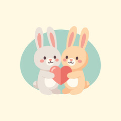 Fototapeta premium Adorable rabbits sharing a heart symbolizing love and friendship
