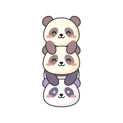 Fototapeta premium Cute stacked pandas with happy faces and rosy cheeks