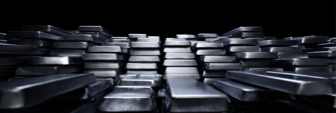 Tangible asset silver bars investment Stacks of silver bars in vault, precious metal bullion background, wealth and investment concept