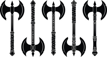Blade Battle Axe Viking Silhouette Vector Set &ndash; Medieval Warrior Weapon Illustration