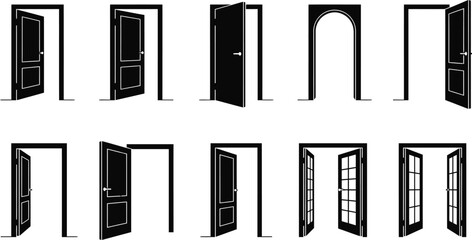 Open Door Silhouette Vector Set &ndash; Opportunity and Entrance Illustration