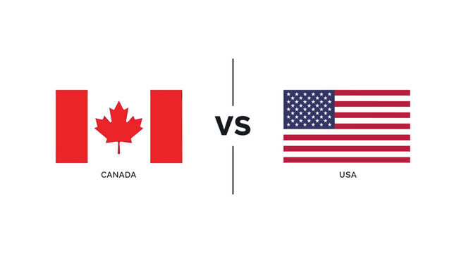 Side-by-side comparison of the canadian and american national flags separated by a vertical line and the text vs in black.