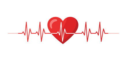 Heartbeat line passing through a red heart icon symbolizing health medical services cardiology and life-saving technology concepts.