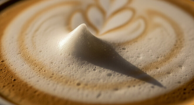 Delicious coffee with beautiful latte art in modern cup