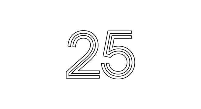 Number twenty five illustrated with a multi-lined outline style for business anniversaries statistics or milestone celebration graphics.