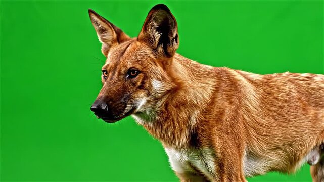 Dingo dog portrait on green background.