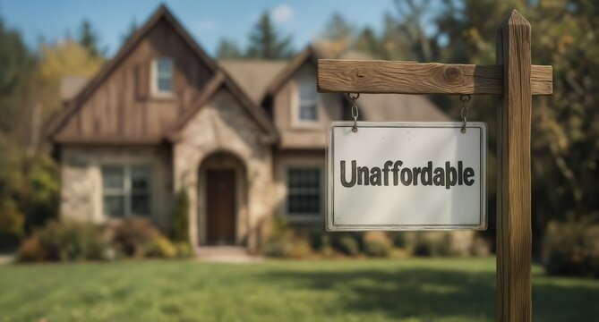unaffordable housing market concept with a sign in front of a suburban home.