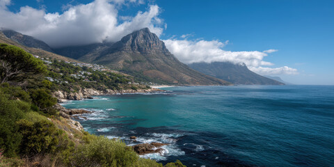 Scenic Coastal Landscape with Rocky Mountains and Ocean