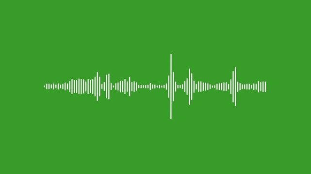 White and green audio visualization effect. White audio waveform spectrum animation, alpha channel, Sound line audio wave visualization voice record animation on green background. 