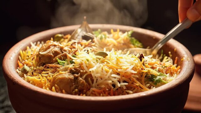 Steaming Hot Chicken Biryani Served in a Traditional Clay Pot Handi